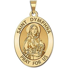 PicturesOnGold.com Saint Dymphna Oval Religious Medal in Yellow Gold Plated &14K Yellow or White Gold, or Sterling Silver