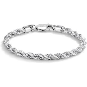 Men Diamond Cut 925 Sterling Silver 5mm Twist Rope Chain Bracelets Women Bangle Clasp Rope Box Chain 6.3" 6.7" 7" 7.5" 8" 8.5" 9" 24k Real Gold Plated Cuff Jewelry Gifts