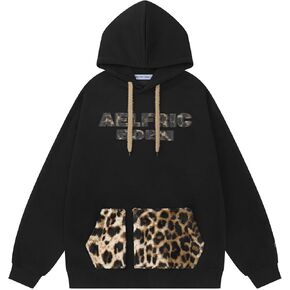 Aelfric Eden Hullize Hoodies Womens Leopard Letter Print Hoodie Fall Y2K Woodshirts مع جيب