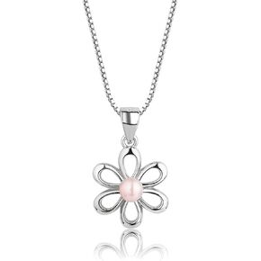 Cherished Moments Girl's Sterling Silver Daisy Flower Necklace with High-End Pearl Accent for Flower Girls 14"