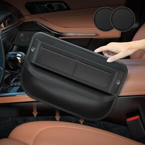 Premium Leather Car Seat Gap Filler Organizer Universal Center Console Organizer with Card Slots for Suv Truck (Black, 1 Pack) Car Seat Storage Box for Phone,Keys,Glasses,Card Car Interior Accessories