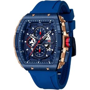 MF Mini Focus Men's Watch Fashion Tonneau Wrist Watches (Chronograph/Waterproof/Luminous/Calendar) Silicon Strap Quartz Watch for Men