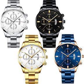 4 Pack Men's Watches Dress Date Luminous Waterproof Military Quartz Wristwatches for Men Stainless Steel Bussiness Classic Luxury Casual Wholesales Assorted Set