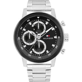 Tommy Hilfiger Men's Sporty Watch – Quartz Multifunction, Stainless Steel Case, Sunray Dial with Stick Indexes and CD-Textured Sub-Eyes, Oversized Crown, Link Bracelet – Gift for Him
