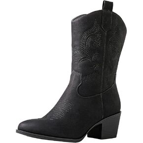 Globalwin Women's Mid Talf The Western Cowgirl Boots Fashion Boots for Women Crity Low Heel