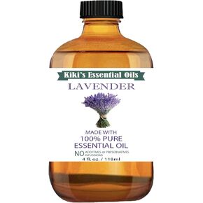 زيت Kiki's Lavender الأساسي مع قطارة زجاجية | 100 ٪ زيت الخزامى النقي والطبيعي | زيوت أساسية من الدرجة المتميزة للناشر ، الجلد ، العطرية ، التدليك | 4 أوقية