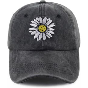 Pickleball Hat for Women, Adjustable Cotton Embroidered Daisy Pickle Ball Baseball Cap