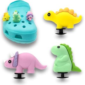 3PCS Cute Dinosaur 3D Shoe Charms – Fun PVC Shoe Decorations for Clogs, Sandals & Sneakers for Kids & Dino Lovers