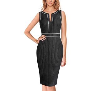 VFSHOW Womens 2025 Work Business Office Dresses Crew Neck Front Zipper Church Slimming Pencil Sheath Dress