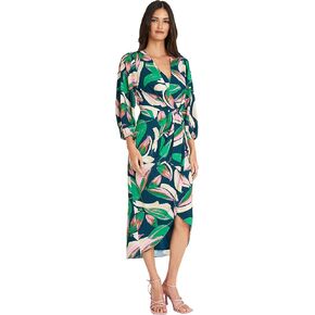 Maggy London Women's Long Sleeve V-Neck Faux Wrap Crepe Dress Event Party Occasion Guest of