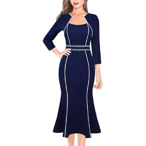 VFSHOW Womens Elegant Vintage Square Neck Work Business Office Party Mid-Calf Mermaid Dress