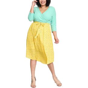 Eloges Women's 3/4 Surplerice Midi Dress مع وشاح