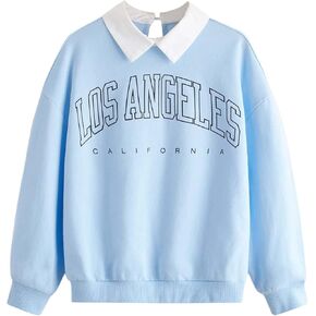 Soly Hux Girl's Letter Groseshirt Collared Collared Drop على الكتف الطويل الأكمام الطويلة