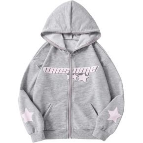 رسال شينه فتاة الرسومات الكاملة zip up hoodie star طباعة قميص من النوع الثقيل غير الرسمي مع جيب