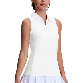 قمصان الجولف النسائية بلا أكمام المتسابقين رفيعة فورت تنس تنس قمم V-neck Collared Polo Quick Dry Upf 50+