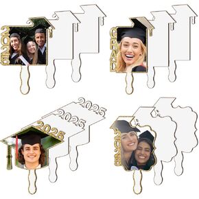 12 Pcs Graduation Sublimation Blanks Paddle Fan 2025 Graduate Wood Sublimation Fans DIY Face Hand Fans Photo Frame for Graduation Class Party Memorial Souvenirs Favors (2025)