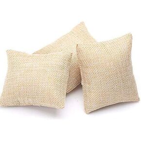 2-Pack Small Burlap Jewelry Display Pillows - Beige Linen Cushions for Bracelets, Watches, Bangles, Cuffs, Anklets, Earrings, Necklaces - 3.5" x 3.0" Jewelry Organizer or Showcase