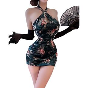 Women's sexy cosplay deep v backless underwear Chinese style slit cheongsam pajamas