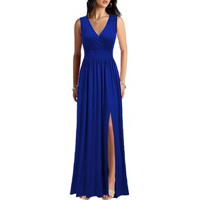 Woosea Women Slobessed Deep v Dist Dlist Sould Sould Plain Long Maxi Dressal Dress