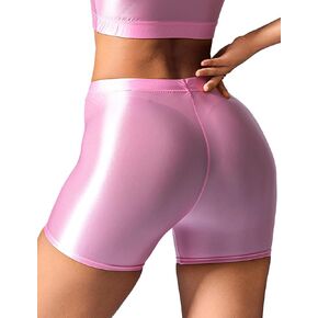 Feoya Women's Sexy Oil Shiny Stiry Shorts High Phecsed Rave Shorts Club Nightout Disco Dance Bottoms