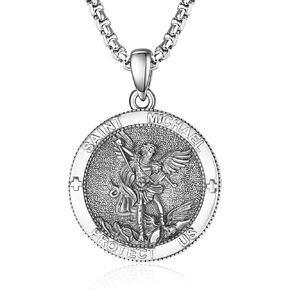 Admetus 925 Sterling Silver Patron Saint Medals Netclace Netclace Protection Jewelry for Men مع سلسلة مربع مستديرة 2.5 مم 22