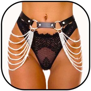 Zoestar Leather Waist Chain Belt Black Punk Tassel Harness Body Accessories for Women