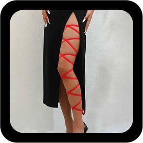 Punk Black Leg Wraps Lace Thigh Wraps Cross Leg Garter Rave Lace Thigh Elastic Garter String Summer Body Chain Jewelry for Women