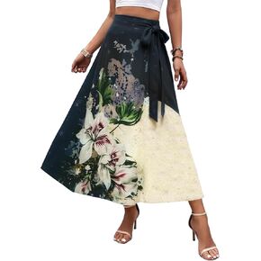 تعادل تنورة الصيف الصيفية المرنة المرنة المرنة للسيدات بخط الأزهار العصرية تتدفق التنانير الطويلة in Kuwait