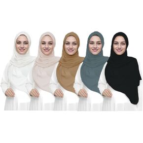 5PCS Chiffon Hijab Head Scarf for Women Solid Color Chiffon Long Scarf Shawls and Wraps Lightweight with Gift Box