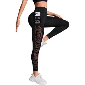 WDIRARA Women's Tummy Control Sheer High Waisted Leggings Stretchy Workout Yoga Pants