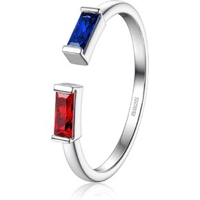 FIBO STEEL S925 Sterling Silver Birthstone Rings for Women Non Tarnish Dainty Stackable Rings Adjustable Emerald Green Gemstone Baguette CZ Wedding Engagement Promise Ring for Her Birthday Jewelry Gifts