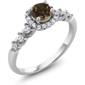 Gemstone Birthstone and White Created Sapphire Halo Engagement Ring For Women in 925 Sterling Silver | Round 5MM Center with 2MM and 1.2MM Accents | Fine Wedding Anniversary Promise Ring | Sizes 5-9