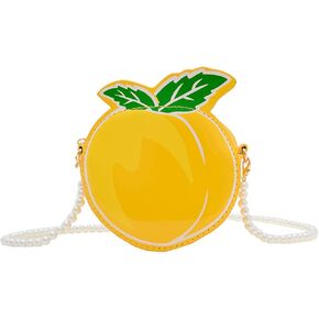 Little Girls Purse, Cute Peach Crossbody Handbag with with Pearl Strap, Kids Small Coin Purse Pouch Birthday Gifts