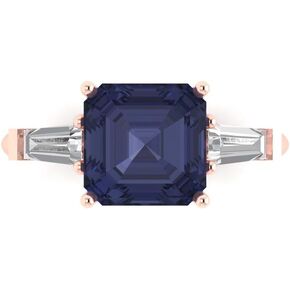 Clara Pucci 3 ct Asscher Cut Created Blue Sapphire 18K Yellow Gold Three-Stone Wedding Engagement Bridal Promise Ring