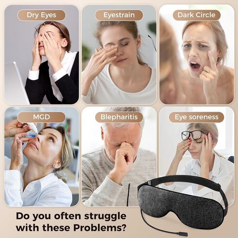 Heated Eye Mask, Warm Eye Compress for Dry Eyes, Moist Heat Therapy for Blepharitis, Dark Circle, Chalazion, 4 Heat Levels, Gifts for Men Women, Travel(Black) in Kuwait