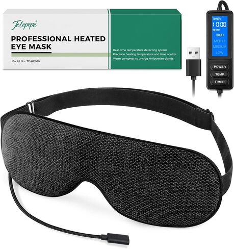 Heated Eye Mask, Warm Eye Compress for Dry Eyes, Moist Heat Therapy for Blepharitis, Dark Circle, Chalazion, 4 Heat Levels, Gifts for Men Women, Travel(Black) in Kuwait
