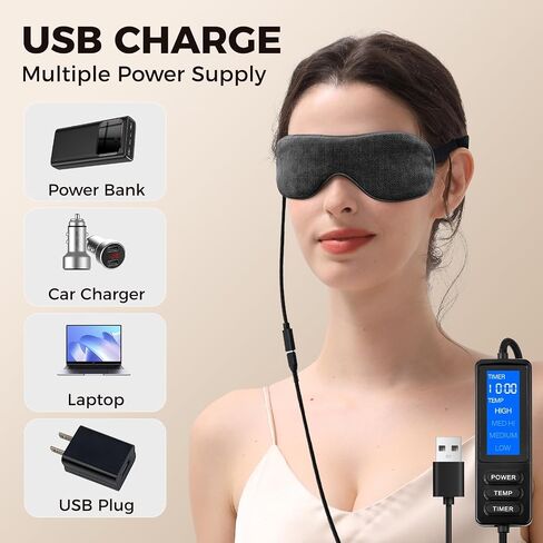 Heated Eye Mask, Warm Eye Compress for Dry Eyes, Moist Heat Therapy for Blepharitis, Dark Circle, Chalazion, 4 Heat Levels, Gifts for Men Women, Travel(Black) in Kuwait