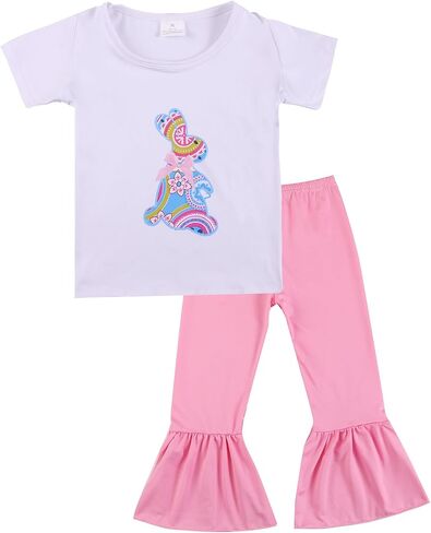 Toddler Girls Dress Pants Set Bunny Outfits Set Ruffle Dress and Pants Outfit Set 3-8Years in Kuwait