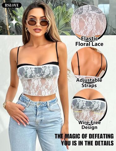 RSLOVE Lace Bralettes for Women - Camisole Lingerie Spaghetti Strap Tube Slim Tank Top Y2k Crop Camisoles in Saudi Arabia
