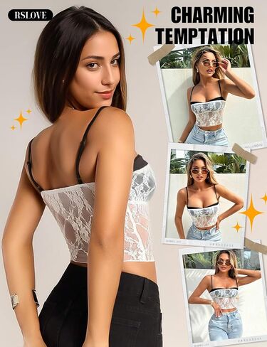RSLOVE Lace Bralettes for Women - Camisole Lingerie Spaghetti Strap Tube Slim Tank Top Y2k Crop Camisoles in Saudi Arabia