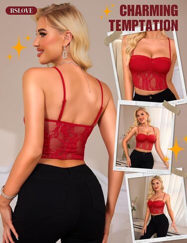 RSLOVE Lace Bralettes for Women - Camisole Lingerie Spaghetti Strap Tube Slim Tank Top Y2k Crop Camisoles in Kuwait