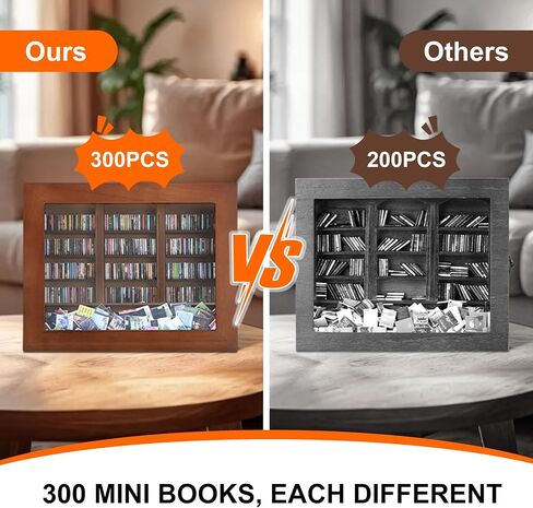 Anxiety Bookshelf Mini Books with 300PCS Mini Bookshelf Shake Away Your Anxiety Wooden Miniature Book Library for Stress Relief, Home and Office Decor, Unique Gift for Book Lovers-Brown in Saudi Arabia