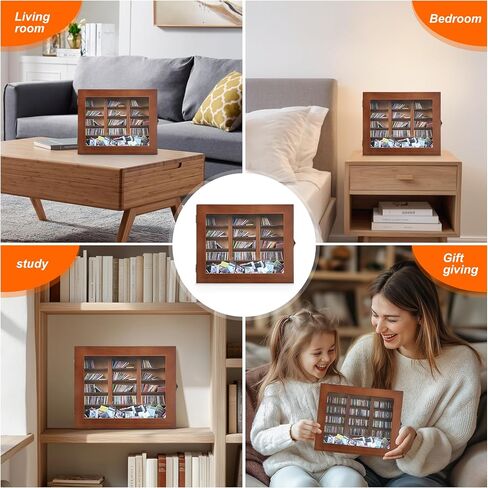 Anxiety Bookshelf Mini Books with 300PCS Mini Bookshelf Shake Away Your Anxiety Wooden Miniature Book Library for Stress Relief, Home and Office Decor, Unique Gift for Book Lovers-Brown in Saudi Arabia