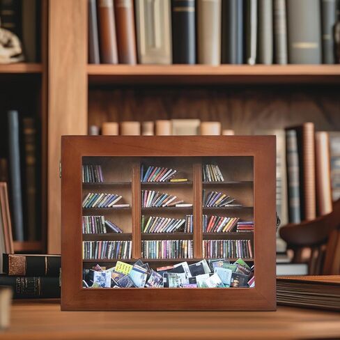 Anxiety Bookshelf Mini Books with 300PCS Mini Bookshelf Shake Away Your Anxiety Wooden Miniature Book Library for Stress Relief, Home and Office Decor, Unique Gift for Book Lovers-Brown in Saudi Arabia