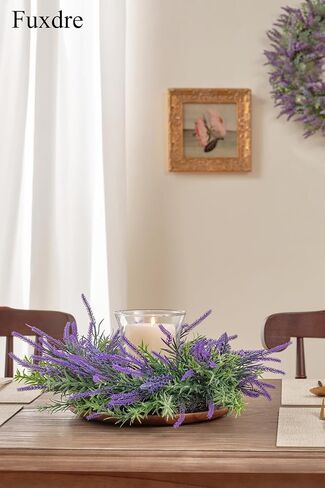12 Inch Candle Rings Wreaths with Lavender Decor (1 Pc) - Floral Wreaths for Pillar Candles, Spring Summer Wedding, Home Tabletop, Door, Cabinets in Saudi Arabia