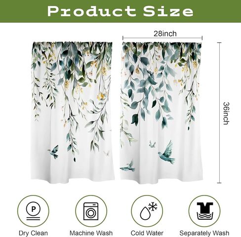 NYZE Kitchen Curtains 2 Panels Leaves Floral Short Window Curtains Treatment Over Sink Tier Drapes Small Cafe Curtains Flower Leaf Tier Curtains for Bathroom 36x28inch in Saudi Arabia