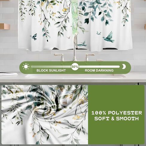NYZE Kitchen Curtains 2 Panels Leaves Floral Short Window Curtains Treatment Over Sink Tier Drapes Small Cafe Curtains Flower Leaf Tier Curtains for Bathroom 36x28inch in Saudi Arabia