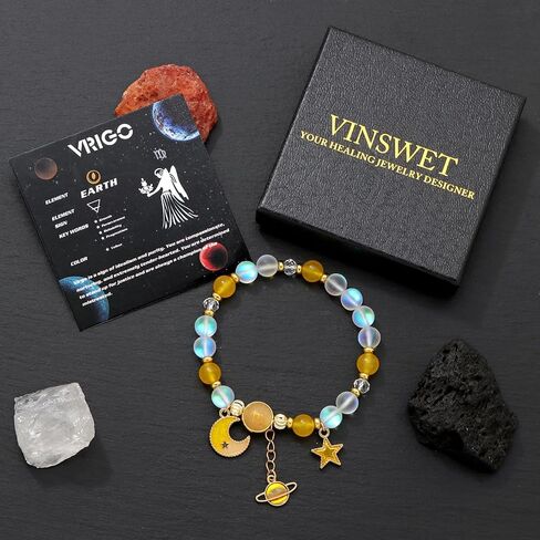 Zodiac Bracelet for Men Women, Natural Stone Star Sign Constellation Horoscope Bracelet Gifts in Kuwait