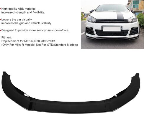 Front Bumper Lip Front Splitter Lower Protector 3 Sections Front Bumper Splitter Lip Replacement for MK6 R R20 2009‑2013(Bright black) in Saudi Arabia