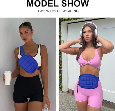 Quilted Puffer Belt Bag Waist Fanny Packs Lightweight Crossbody Bag with Adjustable Strap for Workout Running Traveling Hiking 8042 Black in Saudi Arabia